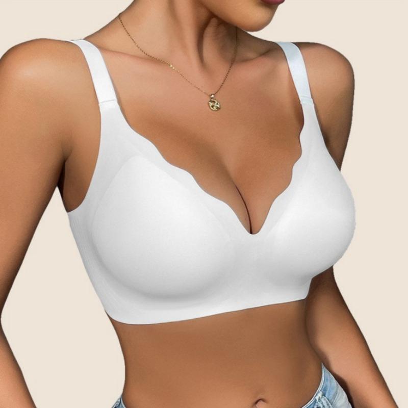 European Plus Size Wireless Seamless Bra for Women Deep V Wavy Edge Soft Support Gathered Anti-Sagging Cutout Back Intimates