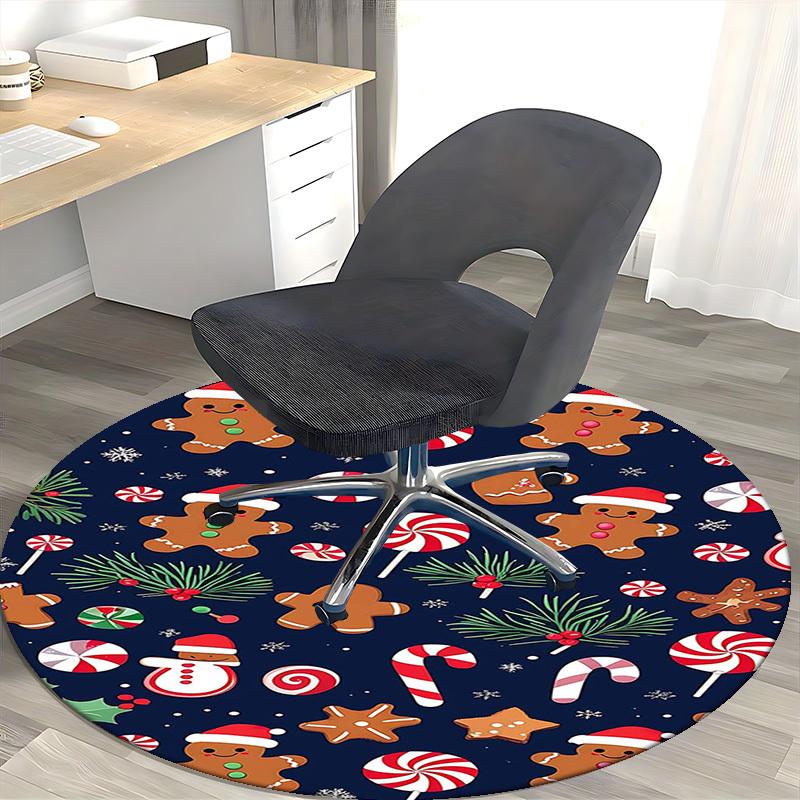 1pc Christmas Gingerbread Man Candy Cane Snowflake Chair Mat - Anime Cartoon Design, Non-Slip Carpet for Office Chair, Home Decor, Living Room, Bedroo