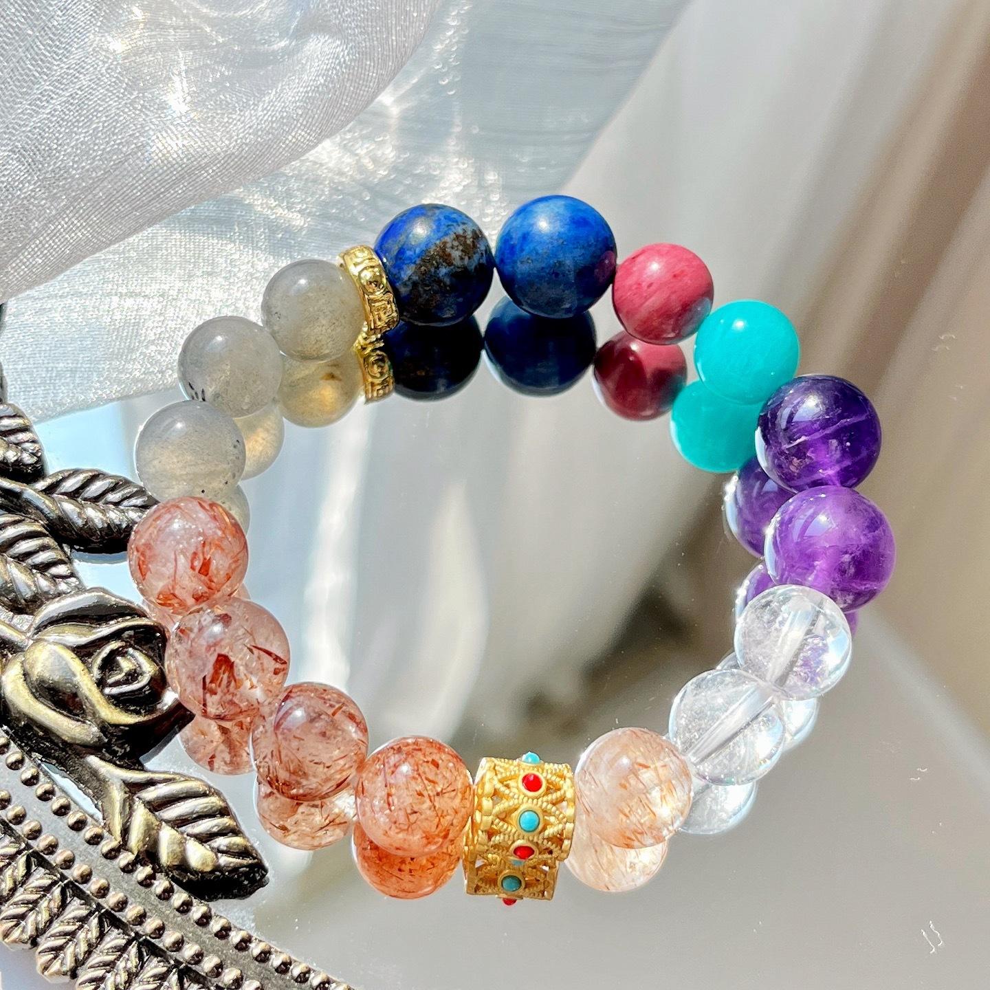 Natural Powder Crystal Gray Moonlight Black Gold Ultra-Gold White Crystal Amethyst Mahogany Pattern Tianhe Stone Lapis Lazuli Bracelet Bracelet.