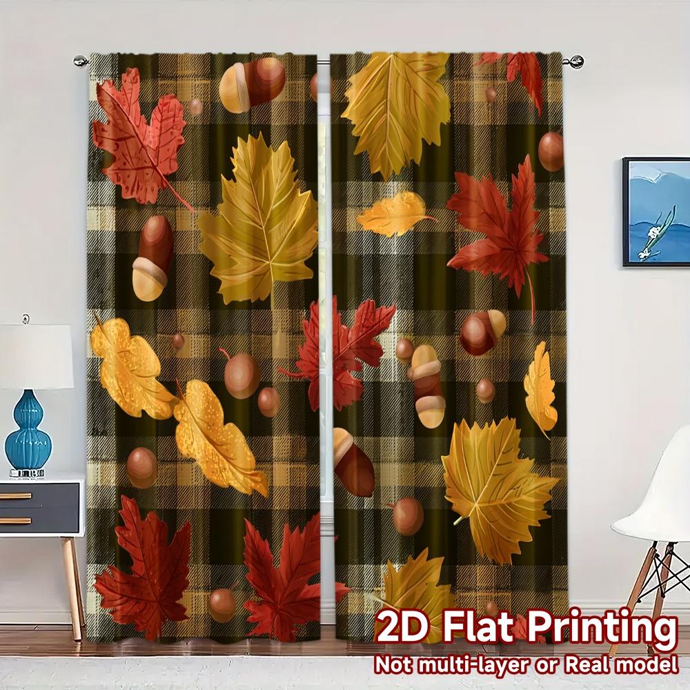 

2pcs,Curtains Autumn Leaves Plaid Pattern Popular Curtain Cloth Durable Polyester Curtains Outdoor Decorations for Bedroom 52.50×116.00 CM 2pcs