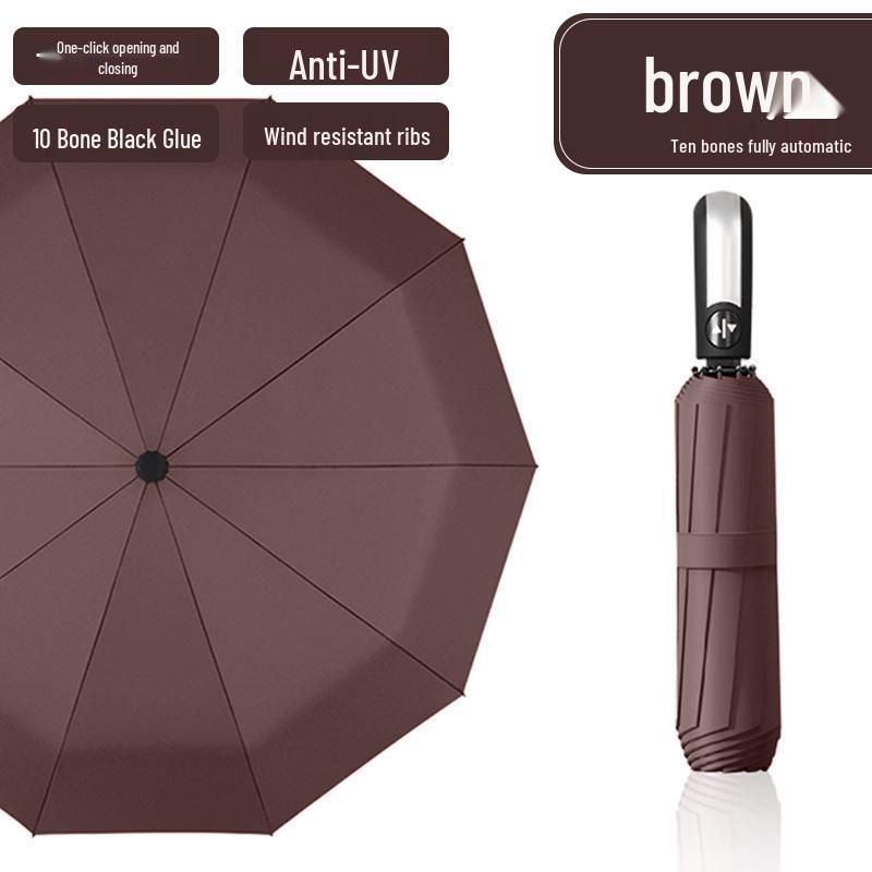 24-Rib Automatic Folding Umbrella: Men's Sun & Rain Protection with High-End Feel In Black