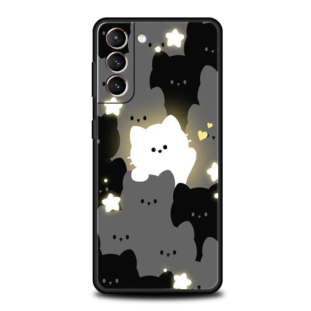 Phone Case Cover for Samsung Galaxy S25 Edge S24 S23 S22 S20 S21 FE Ultra S10 Plus 5G Soft TPU Cute Black Cats Kawaii Creative