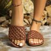 New Simple Casual Woven Hollow Flat Bottom Women's Flat Heel Breathable Slippers