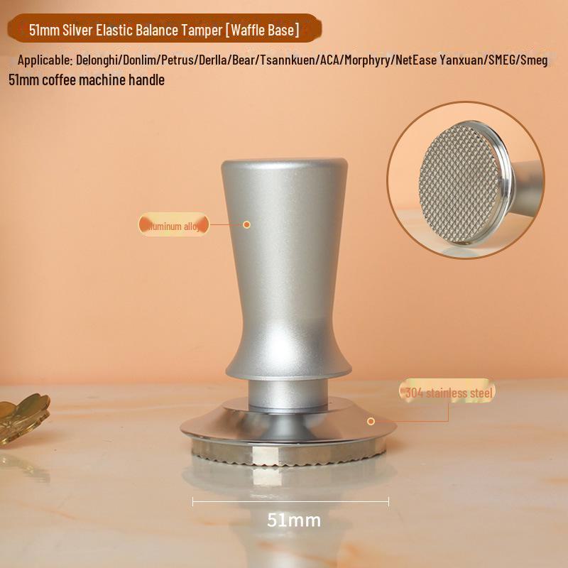 Balanserat elastiskt handtag Kaffe-tamper i rostfritt stål (51/53/58mm)