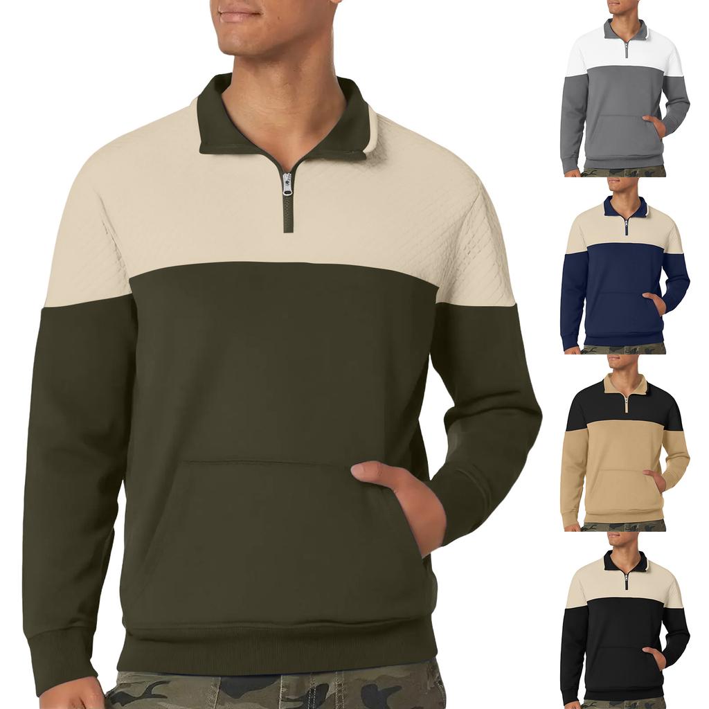 Men's Stand Up Collar Sweatshirt With Patchwork Casual Design