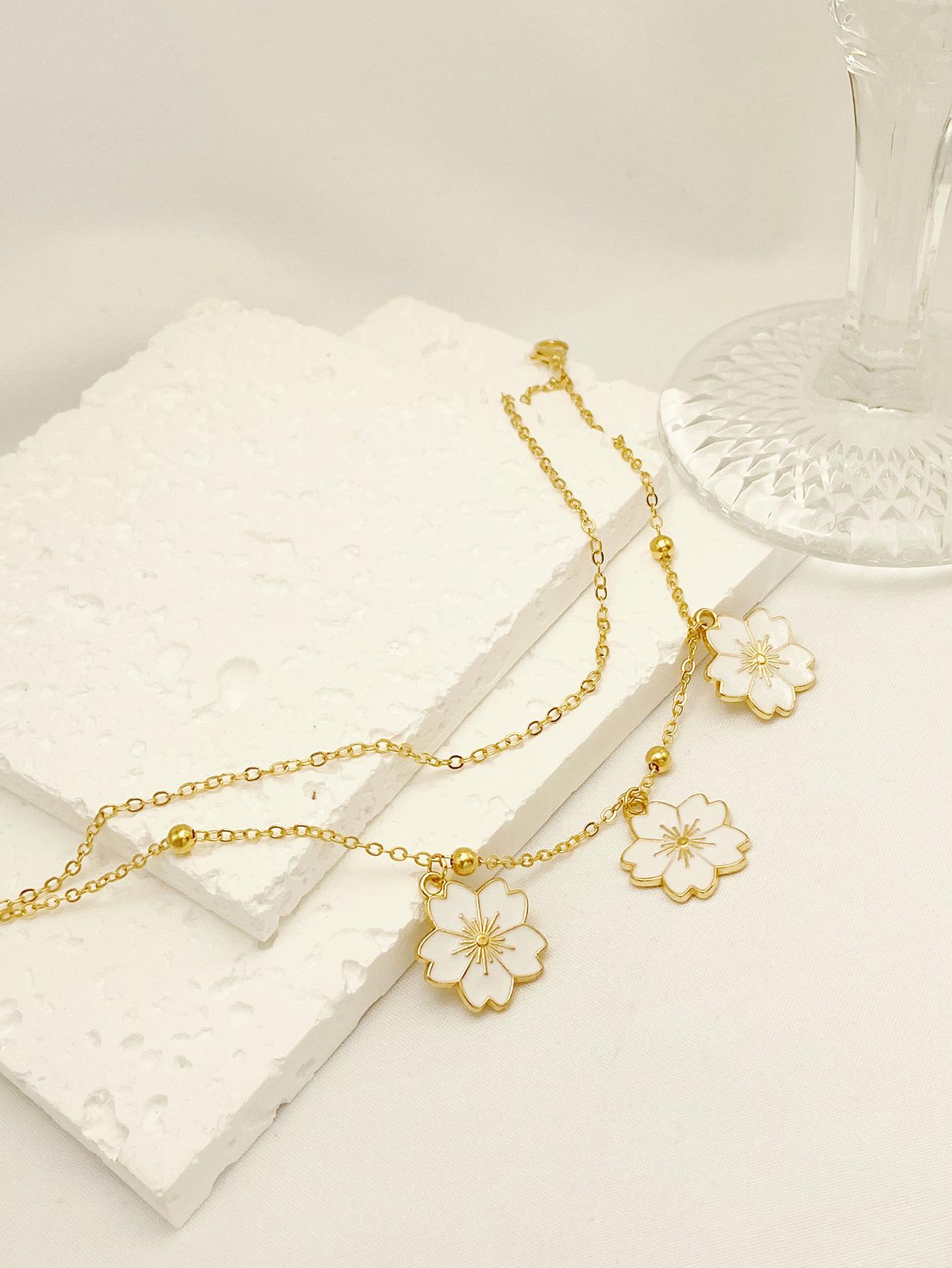 

Минималистичный кулон в виде цветка, двухслойный браслет на ногу: Европейские и американские летние украшения для женщин белый