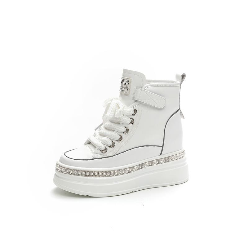 Board shoes women's leather 2025 autumn new muffin women's shoes versatile high-top thick-soled inner height-increasing women's shoes casual single s