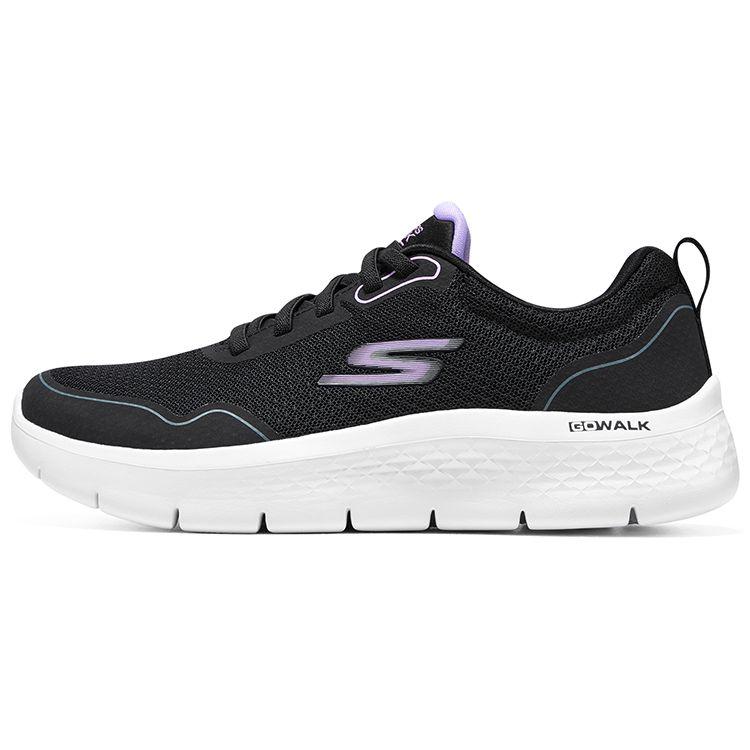 Skechers Go Walk Flex Fabric Round Toe Lace-Up Durable Lightweight Low-Top Casual Shoes Women sneaker Black White 124977-BKLV 35.5