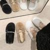 Fairy Wind Fluffy Shoes, Female Outer Wear Pearl Velvet Beanie Shoes, Bow One Pedal Versatile Flat Cotton Shoes