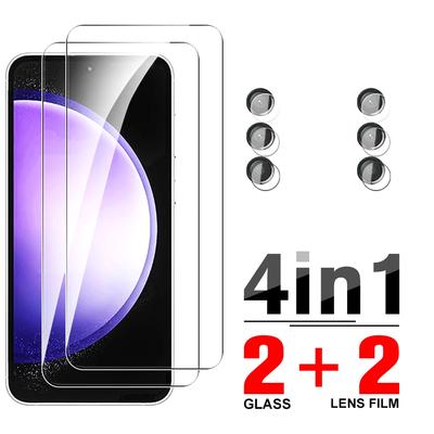 3 pezzi Pellicola protettiva per schermo in vetro temperato HD + pellicola per obiettivo della fotocamera per Samsung Galaxy S24 / S24+ / S24 Ultra S23 Plus FE S22 S21 A05 A05S A15 A25 A35 A55 5G