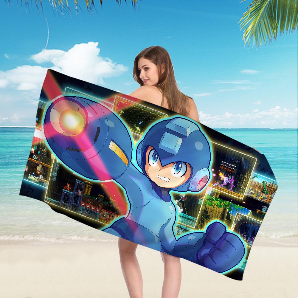 1pc Cartoon Anime Mega Man Microfiber Beach Towel Absorbent Quick Dry Soft Yoga Swimming Resort Mountain Climbing Towel