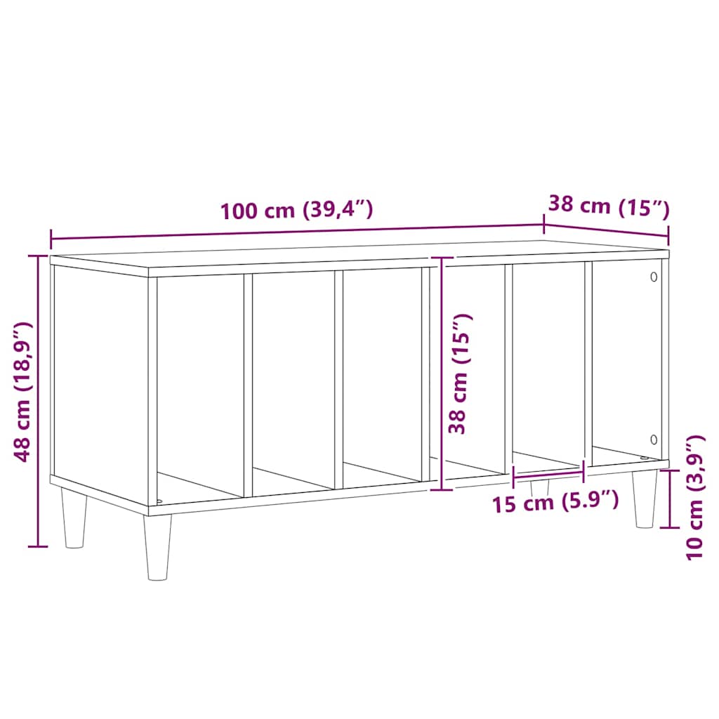 Vinyl Record Cabinet Black Oak Effect 100 x 38 x 48 cm