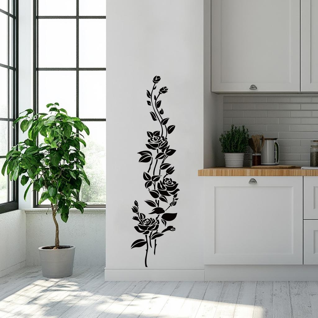 Black Rose Wall Sticker Removable Self-Adhesive Background Decor for Bedroom Living Room Home Decoration