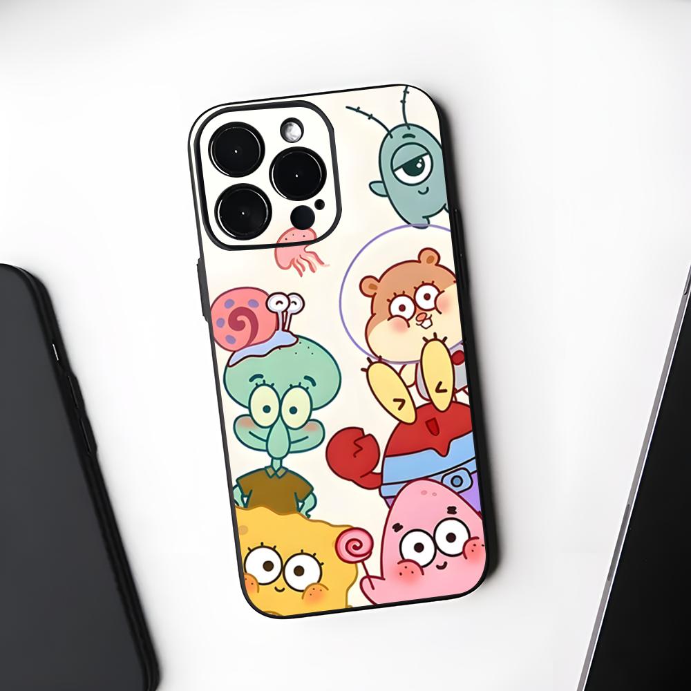 Coque de téléphone mignonne SpongeBob Noir Souple Pour Iphone 16 15 14 13 11 12 Pro Max Xr X Xs 8 7 Plus
