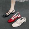 Fashion Mary Janes Women's Sandals Square-Toe Double-Buckle Patent Leather Heel Shoes  with Jean Styling Heels for Ladies Talons Femme