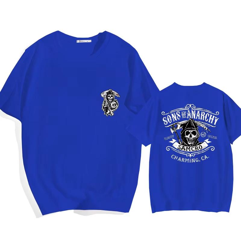 Trend Spring and Autumn Men's Loose Street Skull Pattern Printed T-Shirt Y2K Skull Harajuku Shirt Men's T-Shirt Tops