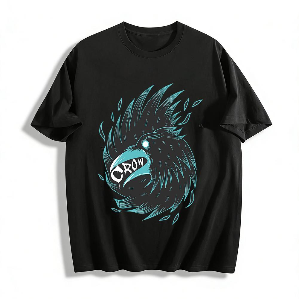 

Dark Style Furious Crow Print Trendy Loose Casual Short Sleeve T-Shirt Pure cotton T-shirt XXS