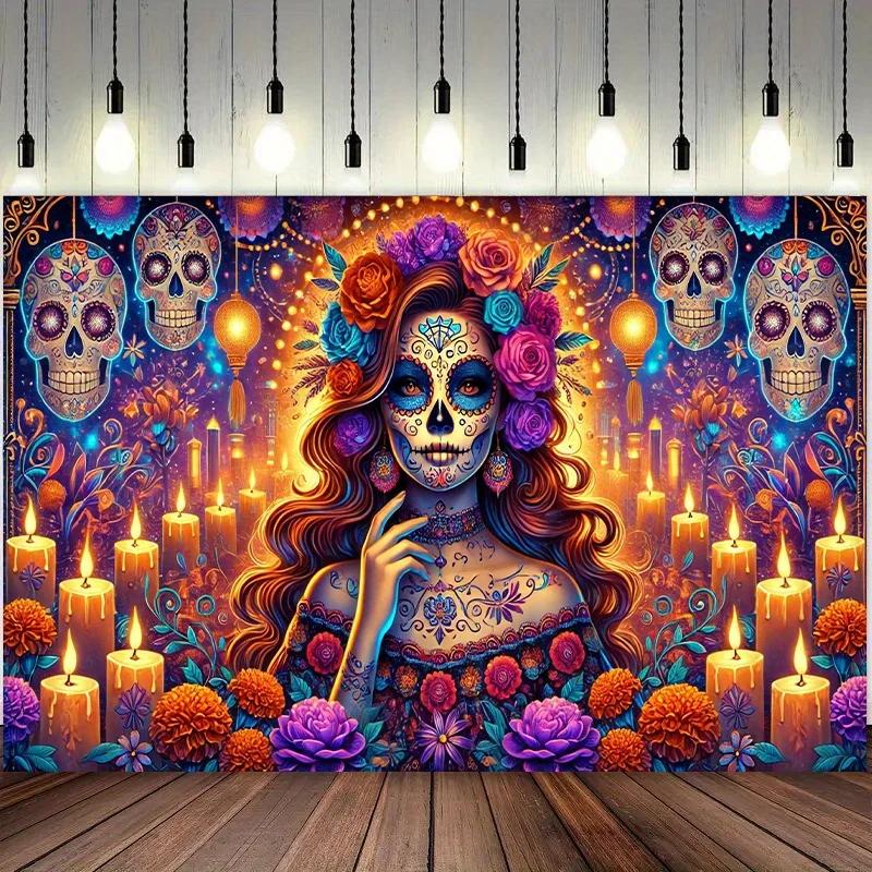 1 piece Day of the Dead celebration background cloth party decoration background banner decorative prop