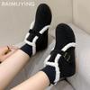 Fur Flats Women Snow Ankle Boots Suede Short Plush Casual Cotton Shoes 2025 Trend Designer Buckle Warm Winter Botas De Mujer