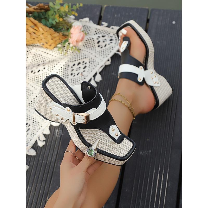 Bohemian Ethnic Women's Wedge Thick Sole Slides Platform Casual Beach Sandals
