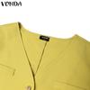 VONDA Women V Neck Short Sleeve Buttons Up Casual Elegant Cropped Blouse