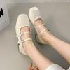 Fashion Mary Jane Shoes Heightened Retro Single Shoes Xia Square Toe Shallow Mouth Season One-word Leather Shoes Women