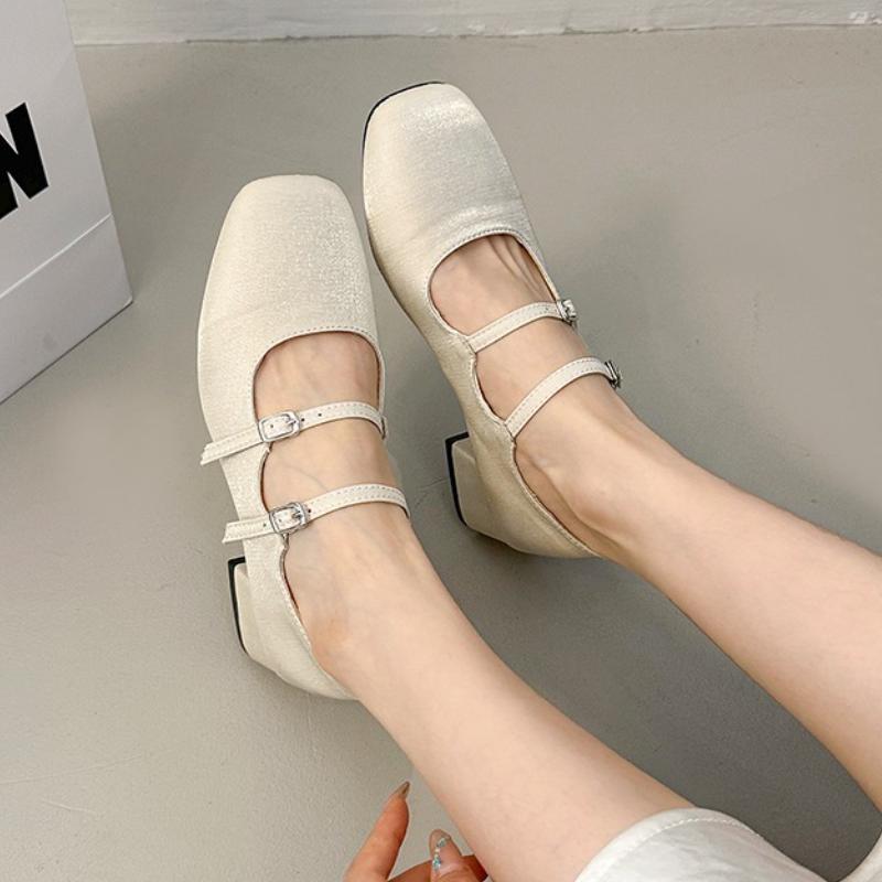 Fashion Mary Jane Shoes Heightened Retro Single Shoes Xia Square Toe Shallow Mouth Season One-word Leather Shoes Women