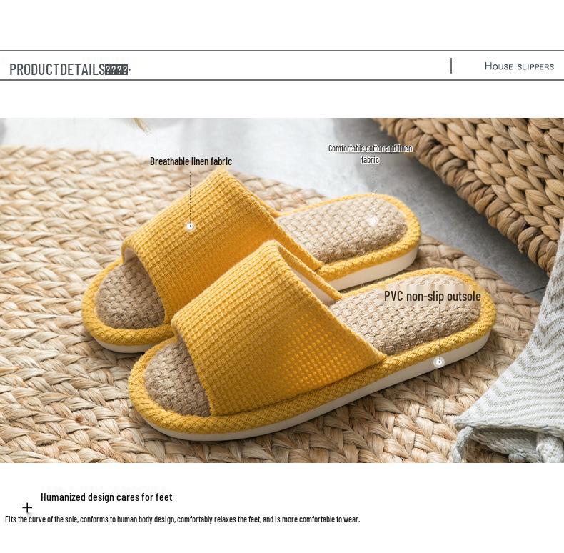 Summer Cotton Linen Open-Toe Couple Slippers for Men and Women