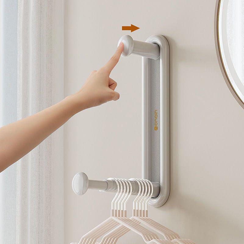 Adjustable Non-Perforated Wall Mounted Clothes Hanger Storage Rack - Multifunctional Hooks Space Saving Organizer For Wardrobe