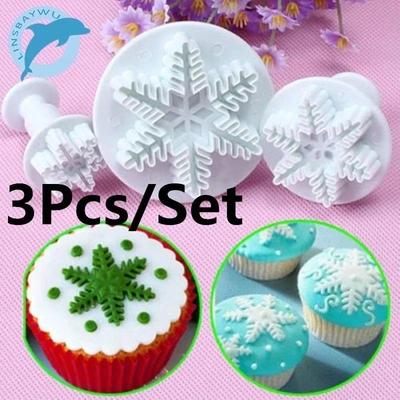 3Pcs/Set Plastic Cookies Tools Snowflake Cake Decorating Fondant Plunger Cutters Mold Mould Kitchen Bakeware Accesorios