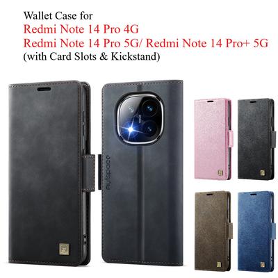 Xiaomi Redmi Note 14 Pro 4G/ Redmi Note 14 Pro 5G/ Note 14 Pro+ 5G Pénztárcatok Kártyatartókkal és Kitámasztóval, 360°-os Védelem Bőrtok