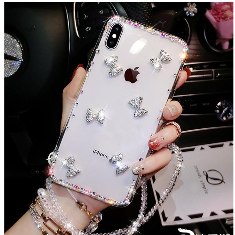 

Rhinestone Bow Iphone17Promax For 16 Mobile Phone Case 15Pro Transparent Premium Sense 14 iPhone7plus/8plus