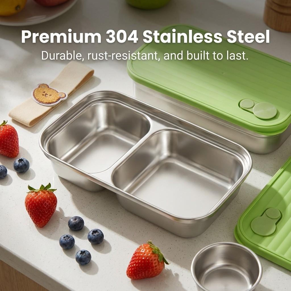 304 Stainless Steel Lunch Box Durable Sealed Bento Box With Sauce Box Microwave Safe Fruit Salad Food Container For Kids Student