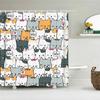 Cute Cat Shower Curtain Lovely Cartoon Funny Colorful Animal Pattern for Pet Kids Girls Fabric Bathroom Decor Curtains with Hook