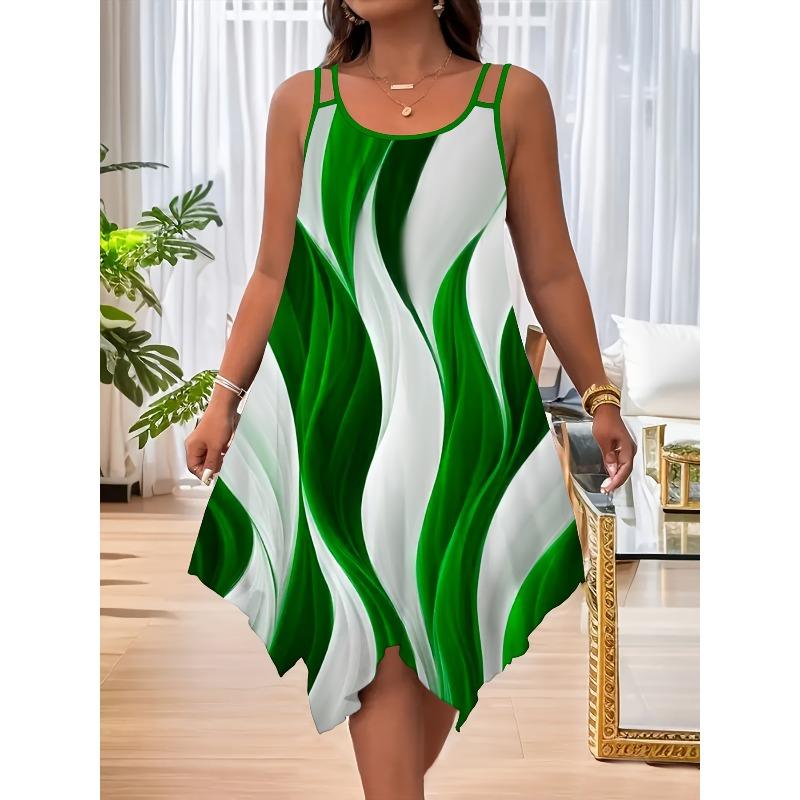 Coat Summer European and American Fashion Hem Double Shoulder Strap Random Print Women's Dress Temperament Commuting
