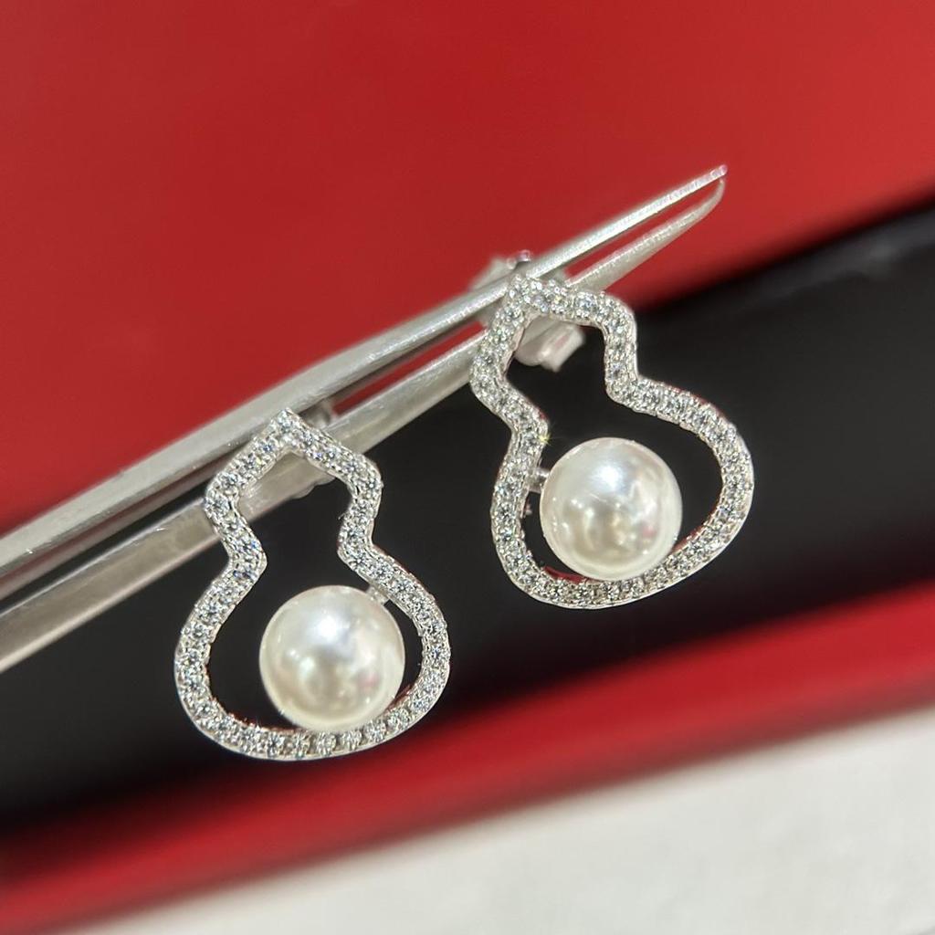 High End Jewelry Gourd Pearl Hollow Earrings Sub Gold Material Thick Gold Electroplating Daily Wear for Birthday Party