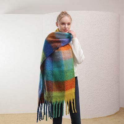 Plaid Scarf Women's Winter Warm Thickened Thick Fringe Lengthened New Wool Scarf Men's Autumn and Winter Imitation Cashmere Scarf