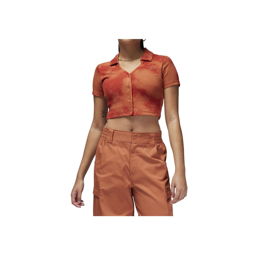 Jordan Tie-Dye Casual V-Neck Short Sleeve T-Shirt Women tops Gray Peach Pink FN5403-209