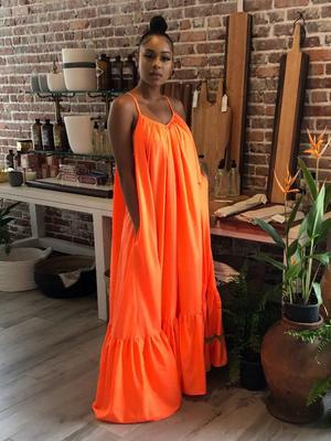 Popular European & American Spaghetti Strap Solid Maxi Dress - Sleeveless, Sexy, Summer, Long & Loose