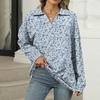 Women's Summer Fashion Casual  Printed V-Neck Long Sleeve Shirt Top