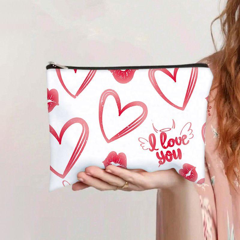 Love Flat Bag Women's Clutch Bag Student Stationery Pencil Case Coin Purse Large Capacity Canvas Bag