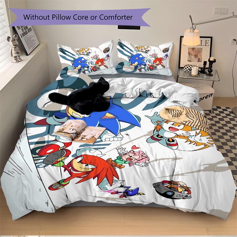 Sonic Friends Printed 3pcs Bedding Set Soft Microfiber 1 Duvet Cover And 2 Pillowcases Home Bedroom Decor Xmas Gift K1525