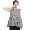 Tiered Ruffled Round Feminine J-Scott Women's Blouse, Sleeveless, Tunic, Neck, Check, JS152-CH-M