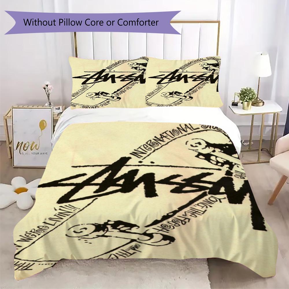 Skateboard Sneaker Street Logo 3Pcs Bedding Set, Retro Skate Culture Duvet Cover & 2 Pillowcases