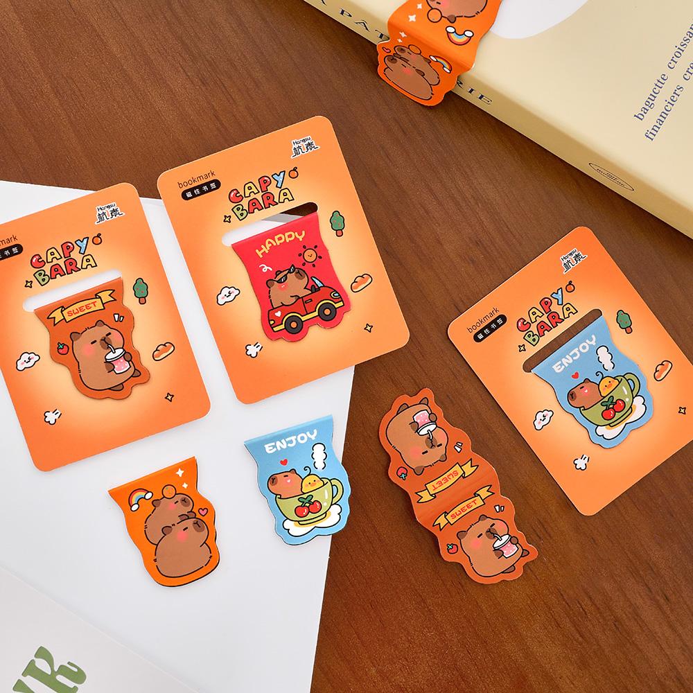 4pcs Capybara Bookmarks Set for Books Cartoon Magnetic Page Clips Holder Marker Unique Reading Gift