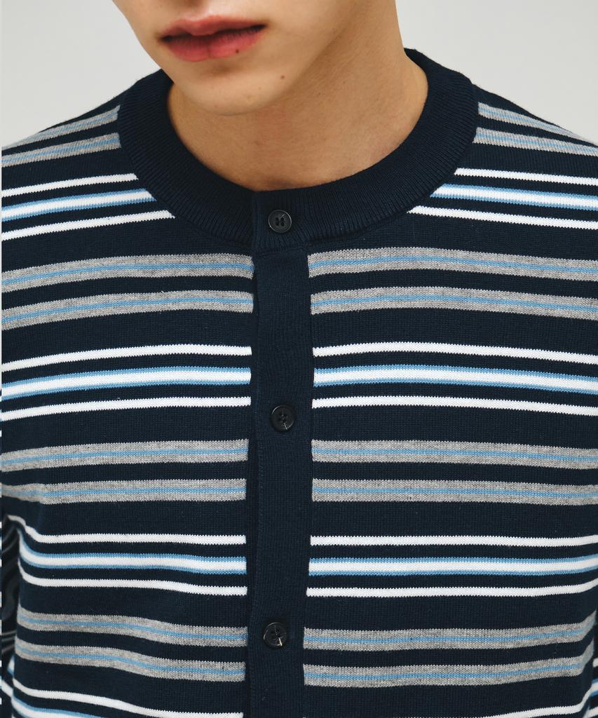 ECORR Washable Cotton Striped Crop Cardigan_Navy