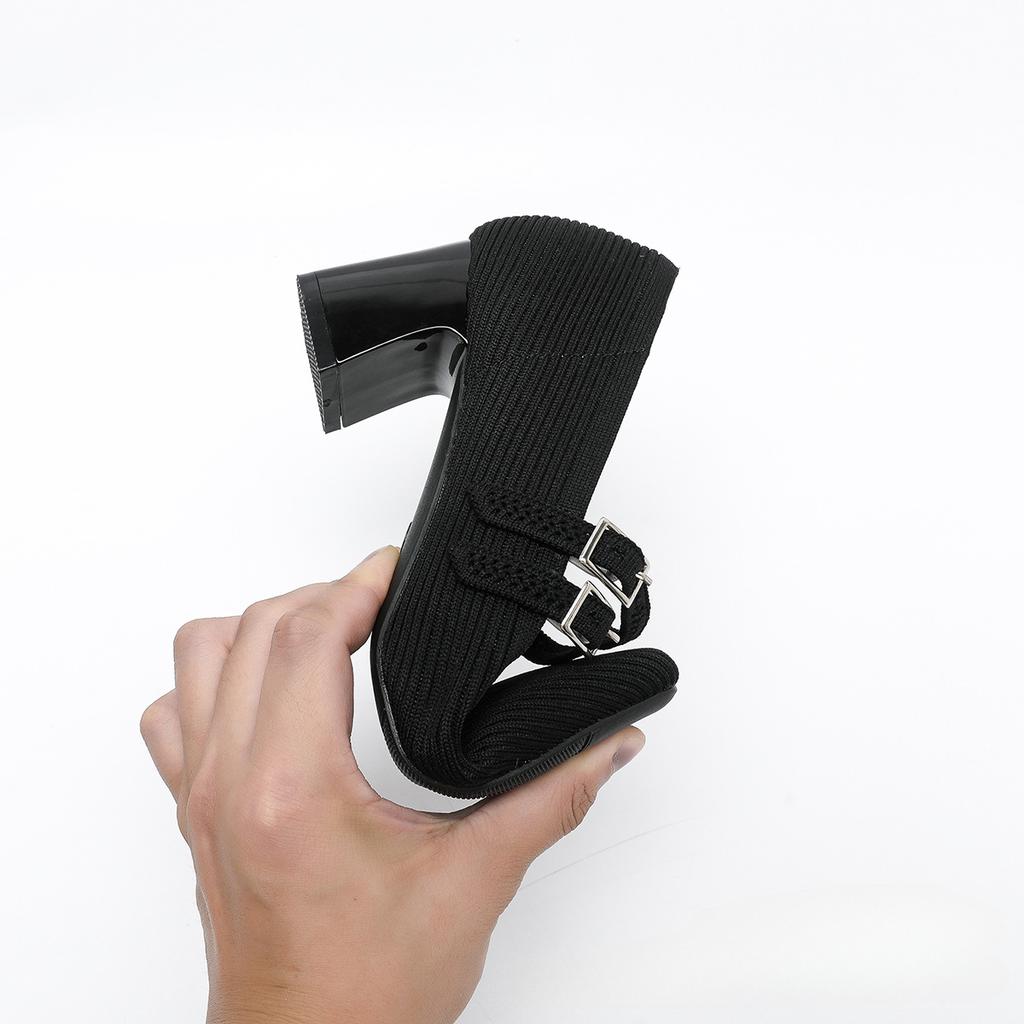 Жіночі туфлі Мері Джейн з квадратним носком, комфортні модні туфлі, в’язані туфлі на масивному підборі з подвійним ремінцем, повсякденні сліпони, офісні низькі підбори для жінок