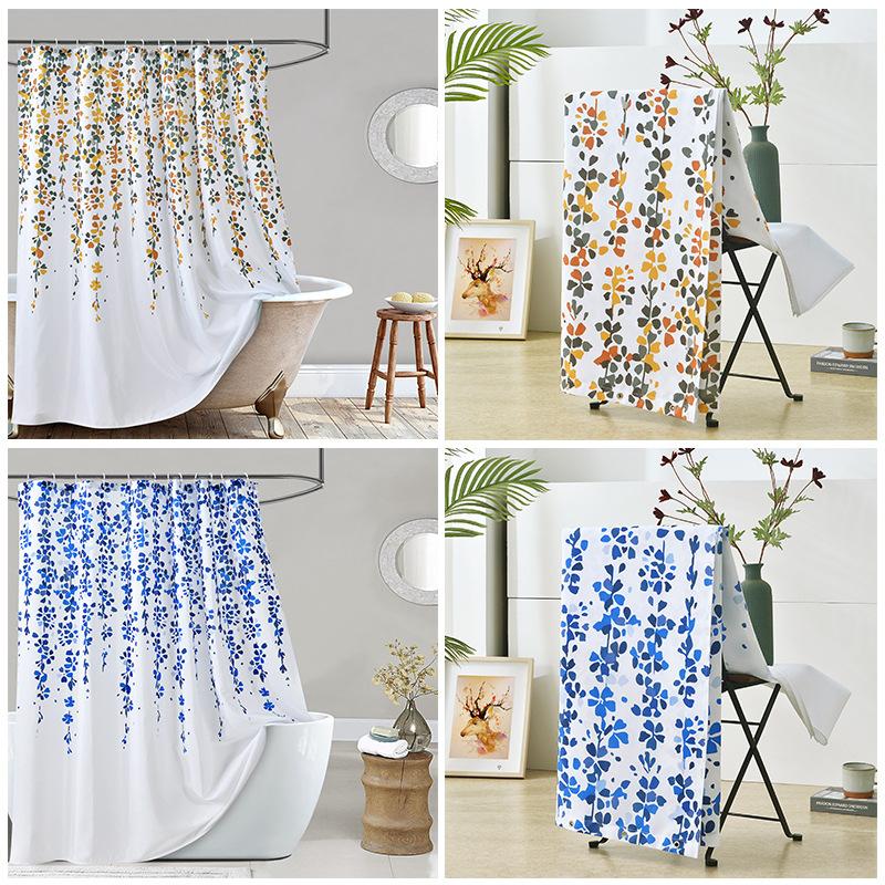 Shower Curtain Floral Print Polyester Fabric White Bathroom Curtain Farmhouse Waterproof Mildew Proof With Hooks 200Cm Classic