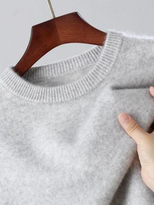 Herren Pullover 100% Wolle Grobstrick Rundhalsausschnitt - Uni & Vielseitig für Herbst/Winter