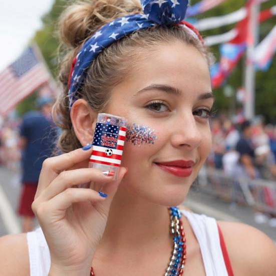 Patriotic Glitter Stick, Red White Blue Star Face Paint for Independence Day, Body Shimmer Crayon for Festival